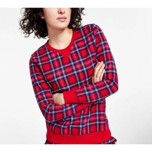 NWT $34 JENNI Women's Sz XS Long Sleeve Red Plaid‎ Sweatshirt Lounge Pajama Top